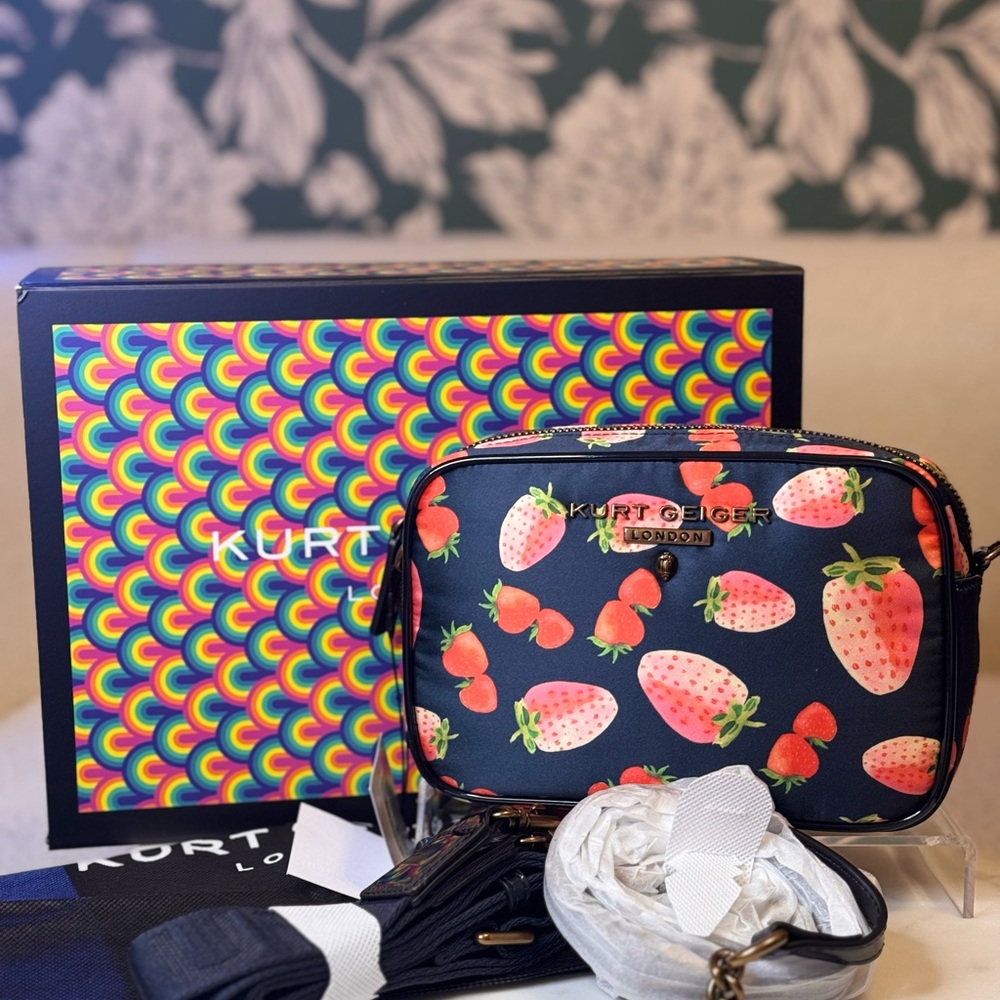 Kurt Geiger Navy Strawberry Print Crossbody Bag NWT, Dusty, & BOX!!!